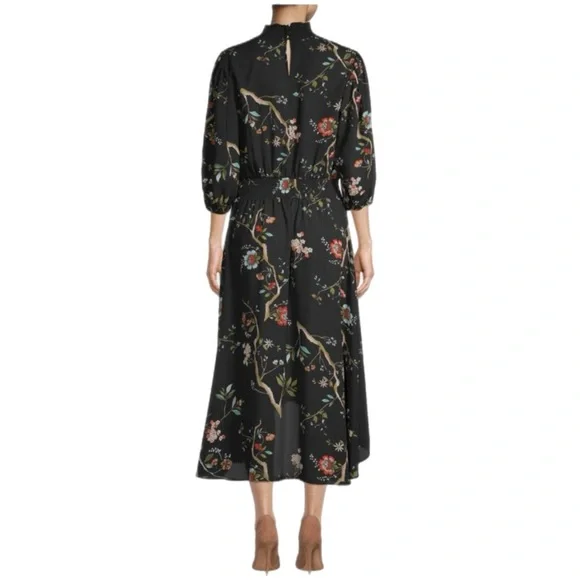 Nanette Lepore Dark Floral Hi-Low Puff Sleeve Dress 2 Whimsigoth Bloomcore Black - Picture 3 of 13
